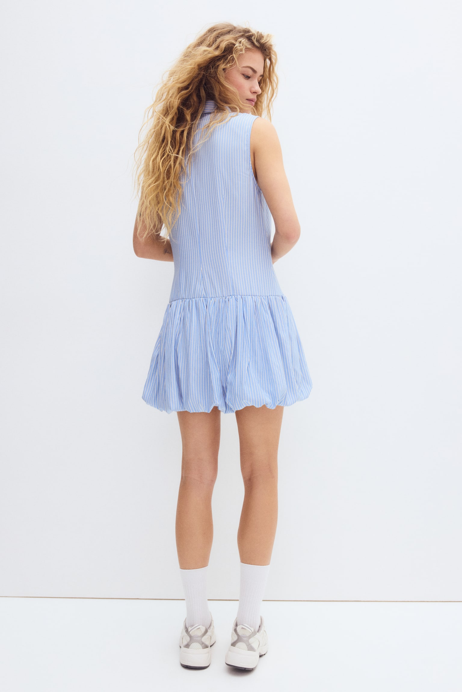 Bubble-hem shirt dress - Light blue/Striped/Navy blue - 5