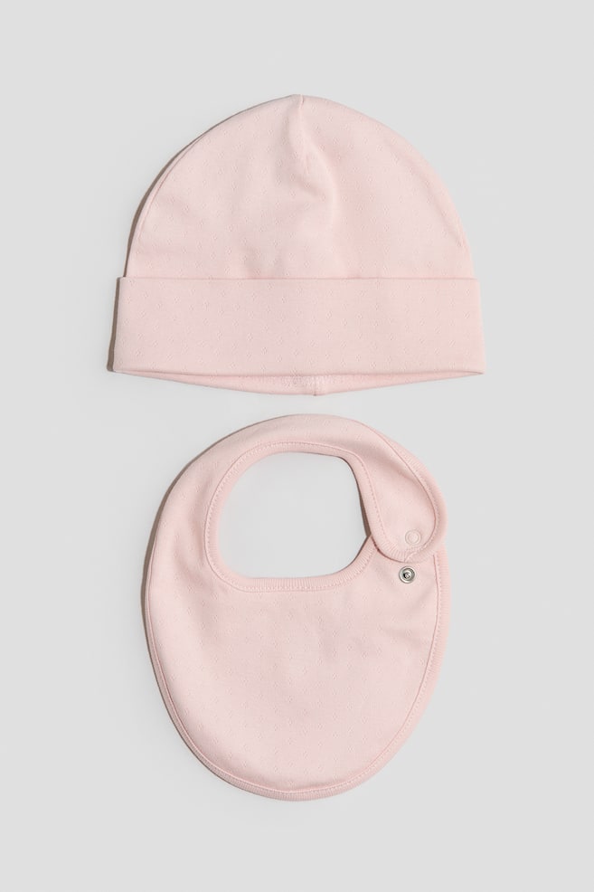 2-piece beanie and bib set - Light pink/Light beige/Bear - 1