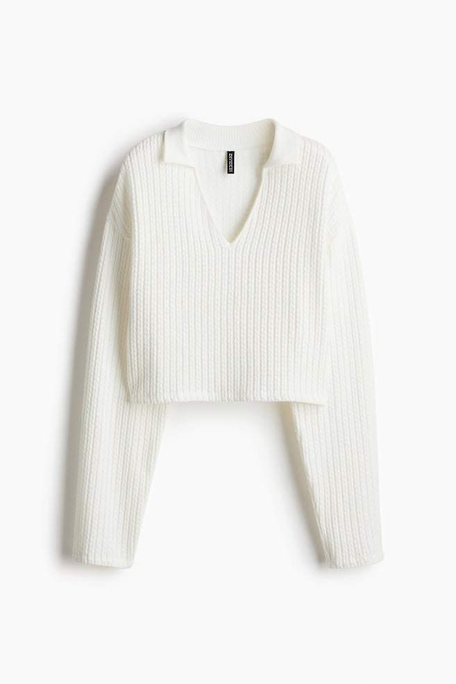 Pullover oversize effetto maglia a trecce - Crema/Marrone scuro - 1