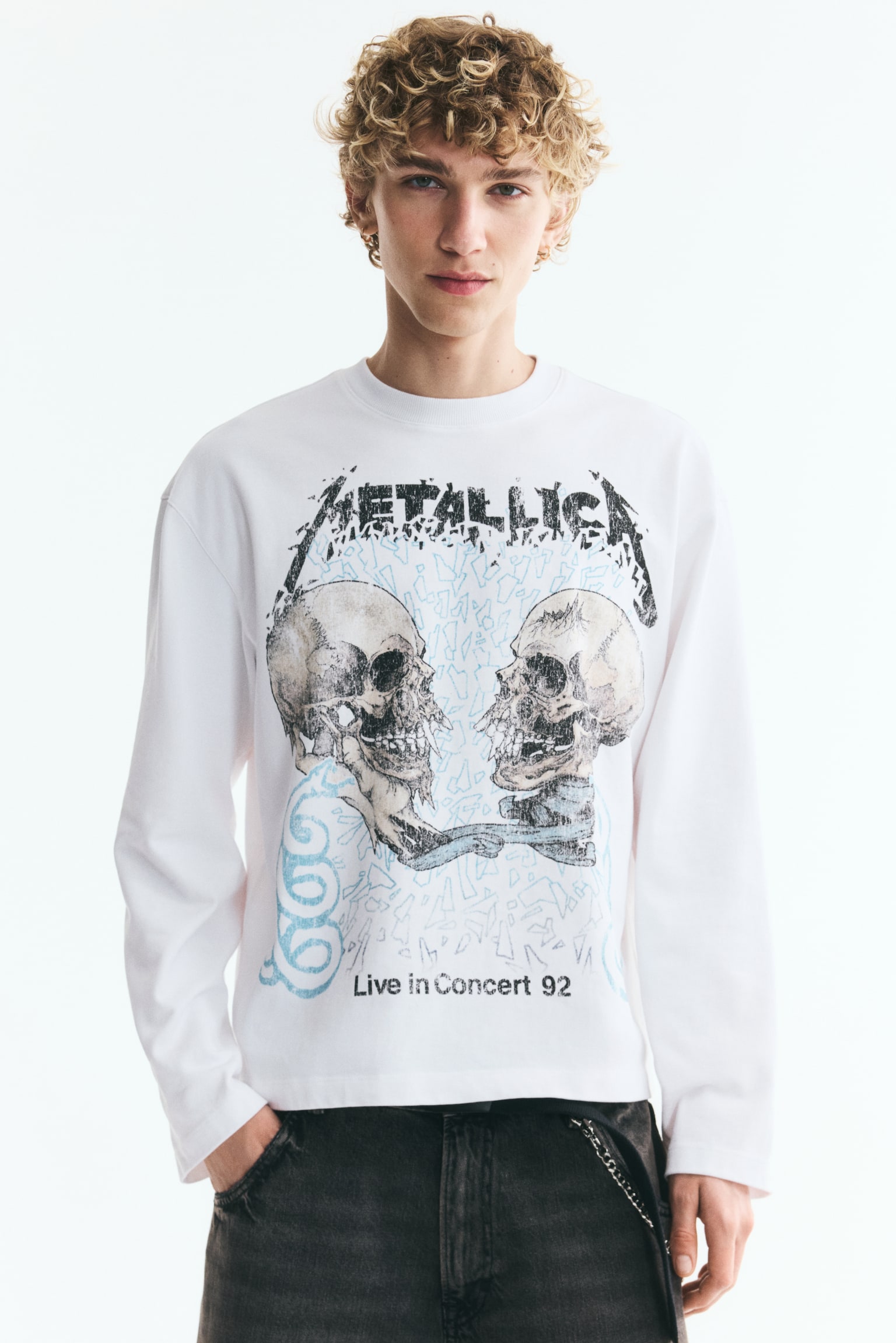 Relaxed Fit Long-sleeved printed cotton T-shirt - White/Metallica/Black/Guns N' Roses - 1