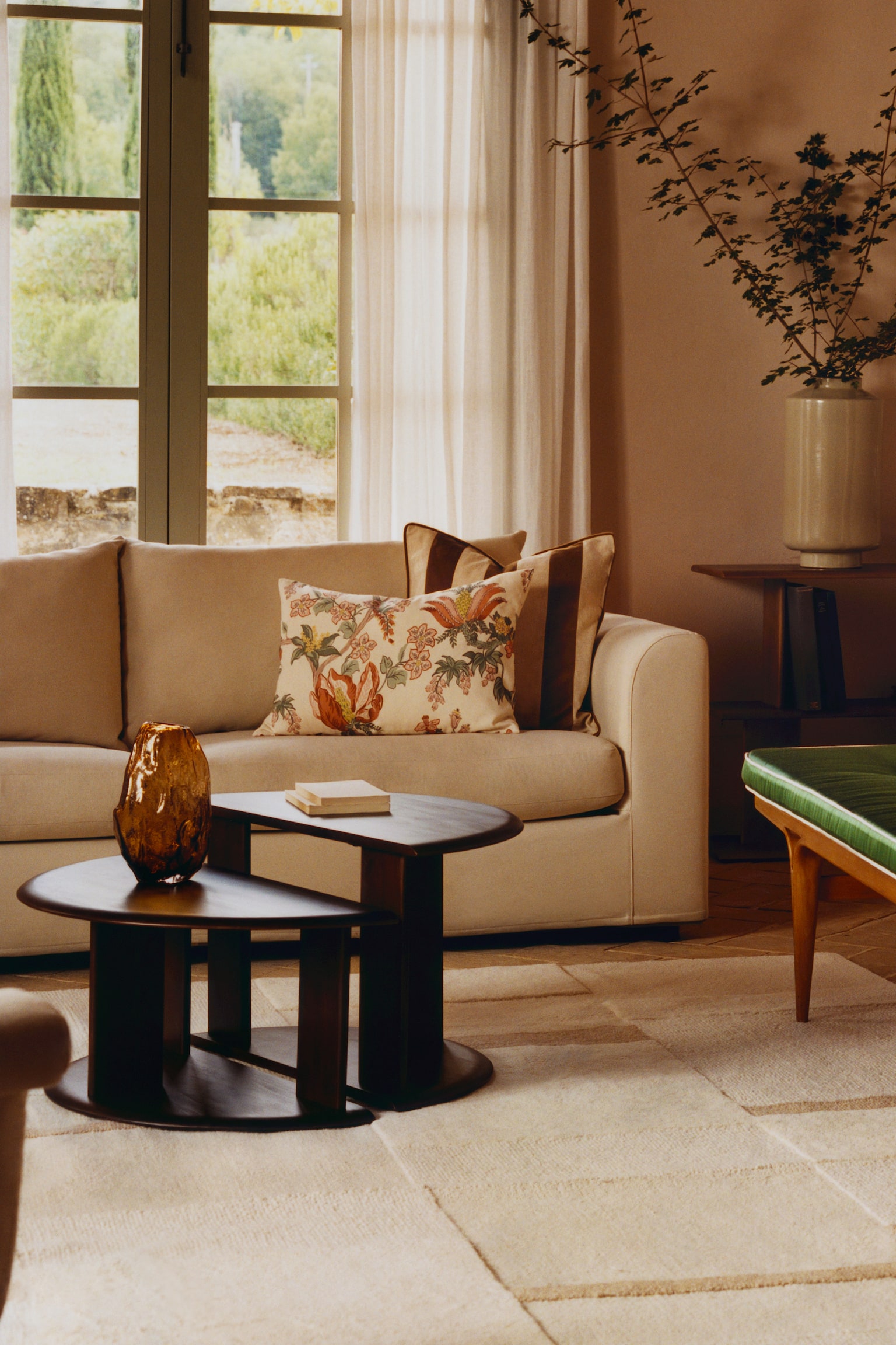 Mønstret pudebetræk i canvas - Lys beige/Blomstret/Lys beige/Mønstret - 4