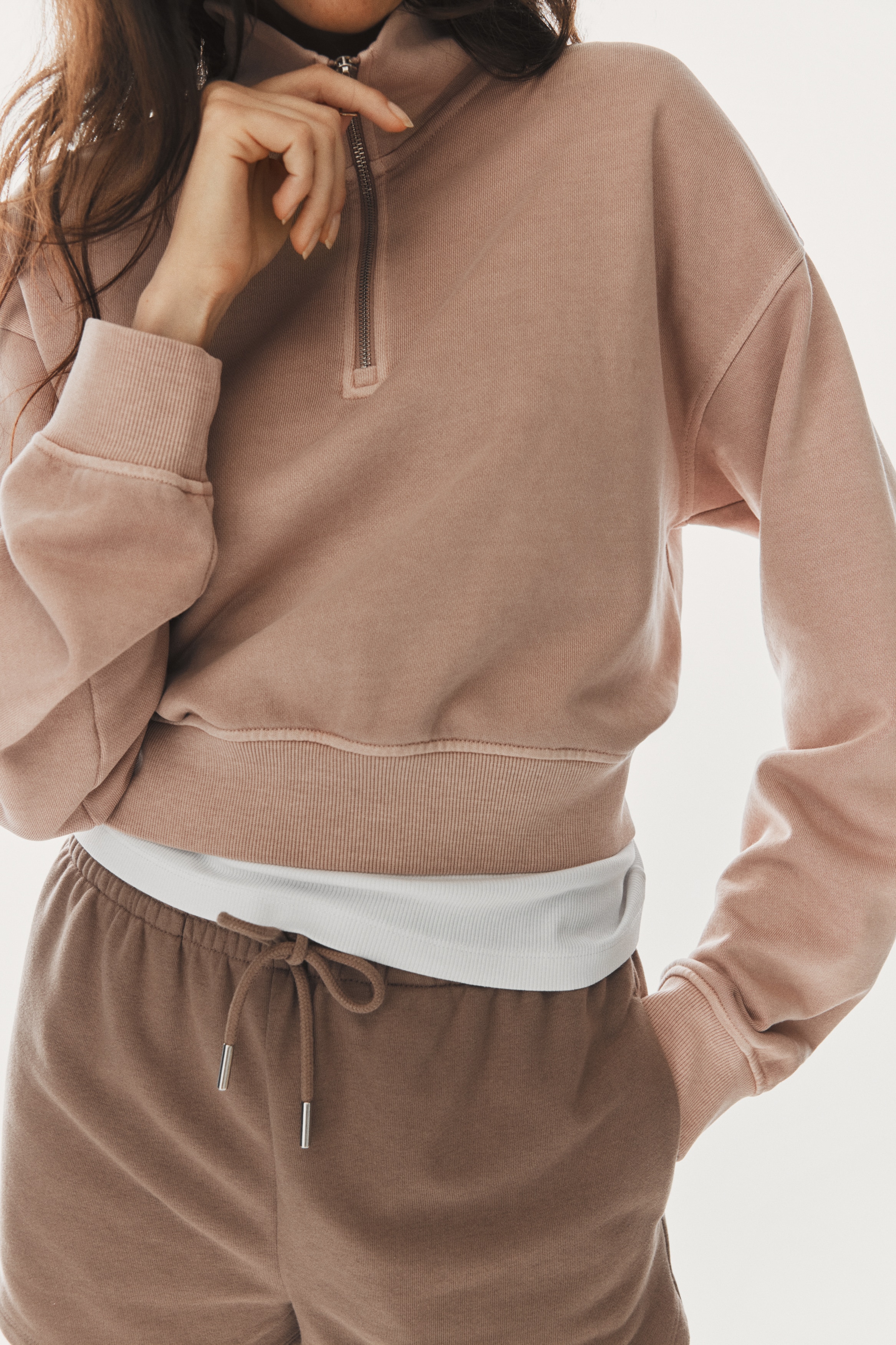 Washed-look zip-top sweatshirt