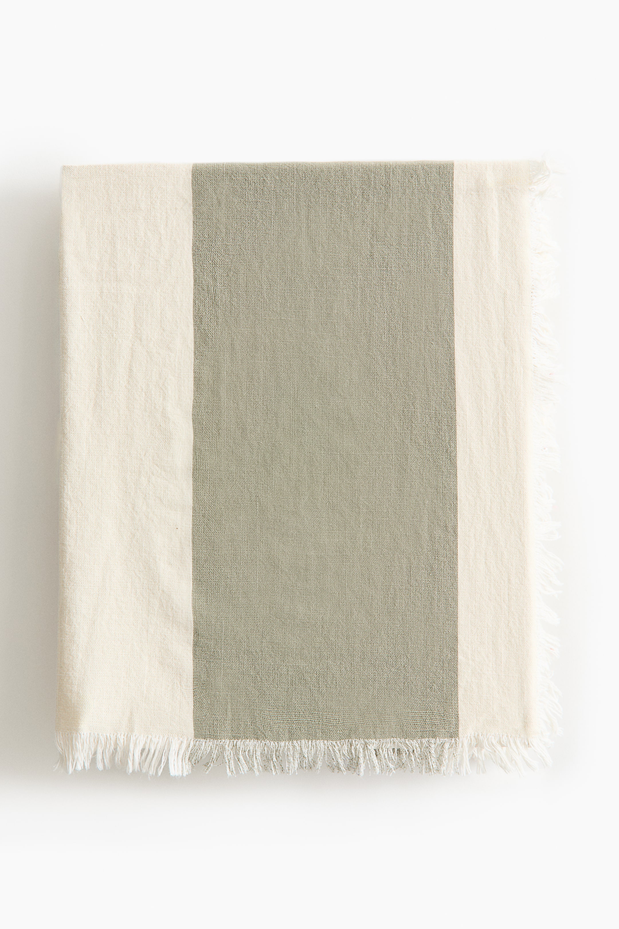 이미지 확대 보기: 스트라이프 코튼 베드 스프레드 - Light khaki green/Cream | H&M KR 1