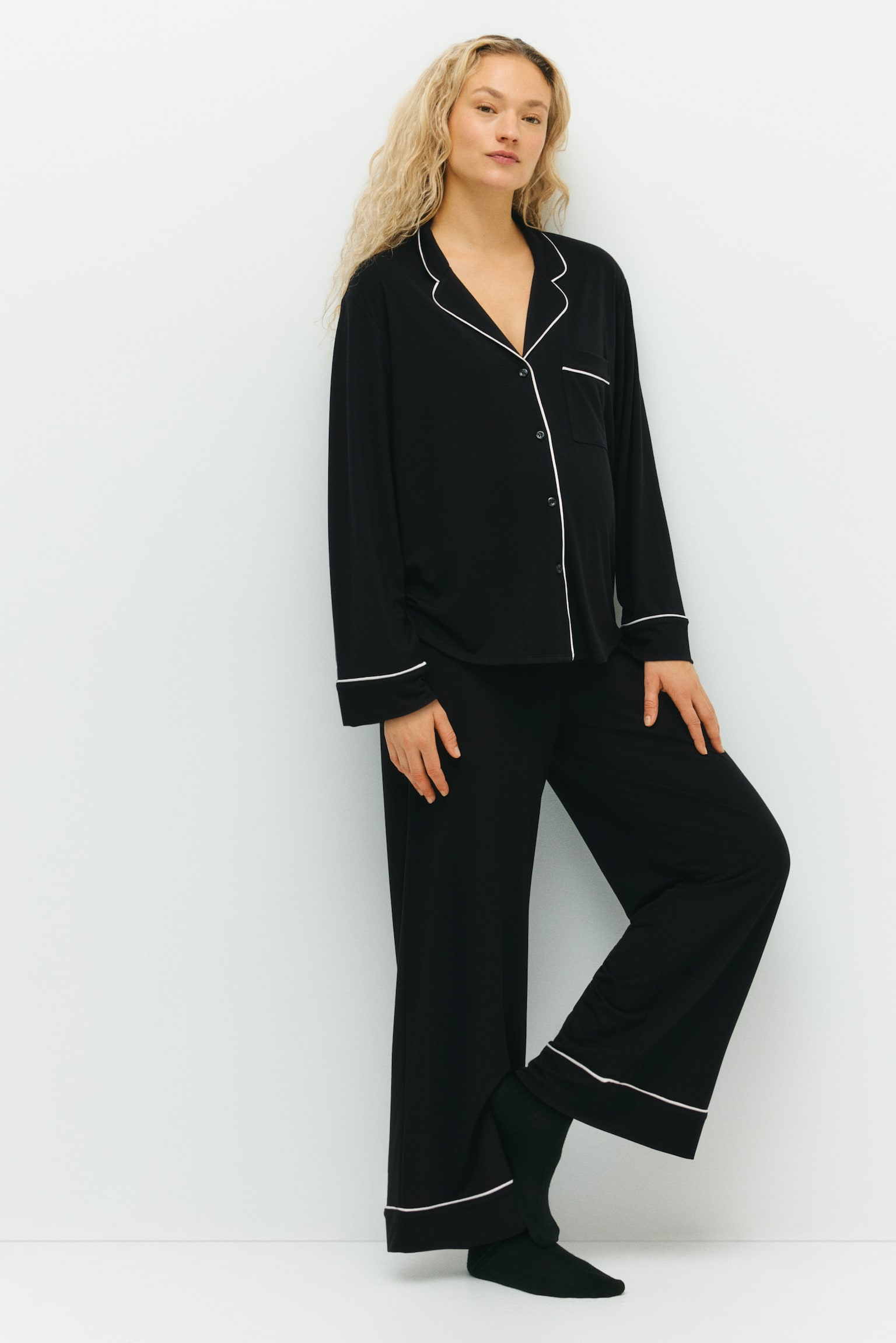 MAMA פיג'מה עם סיומת פס - שחור/בורדו/ירוק חאקי בהיר - 1