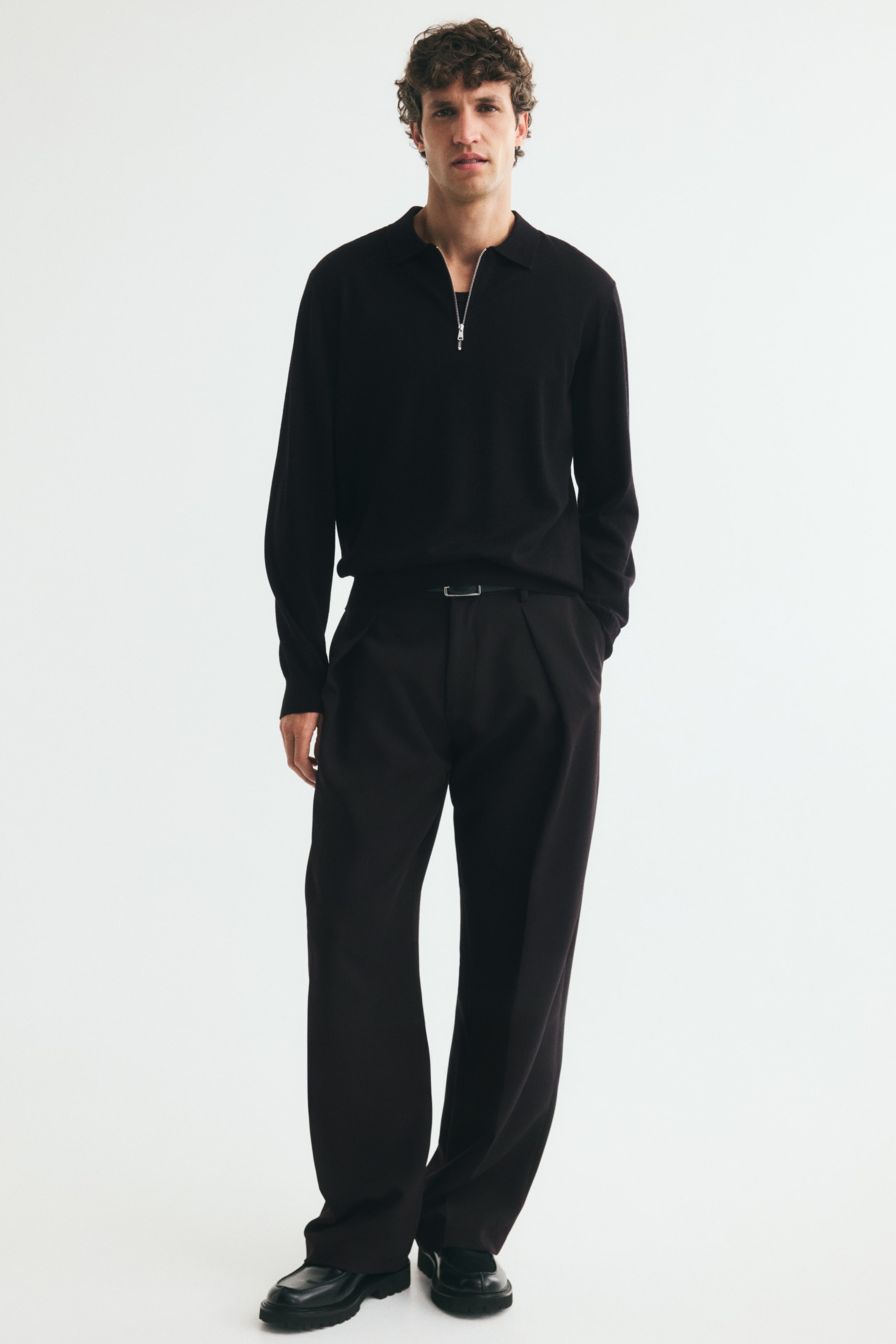Regular-Fit Merino Wool Half-Zip Polo Shirt