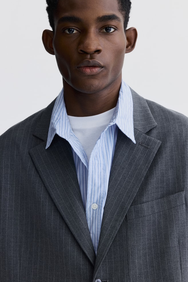 Oversized Single-Breasted Jacket-Gray/pinstriped - 4