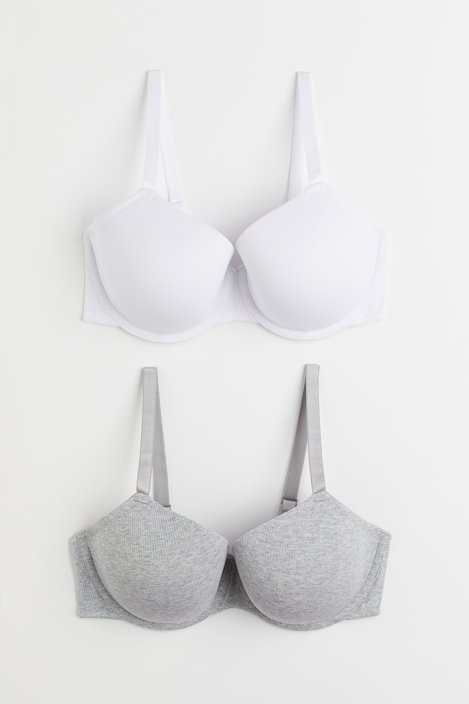 H&M+ 2-pack Padded Bras - White/Grey marle/Black/Beige/Beige/Black/Grey/Black - 1