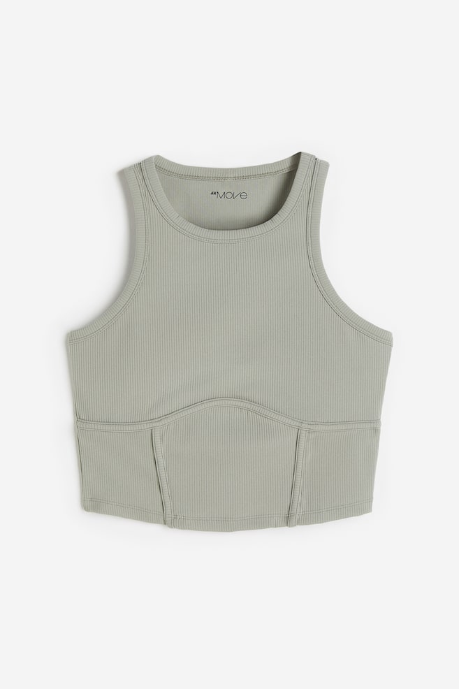 DryMove™ Cropped sports vest top - Light khaki green/Dark brown/Cream - 2