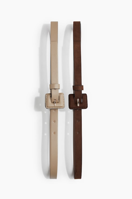 Женские ремни H&M 2-pack, цвет: Коричневый / Бежевый