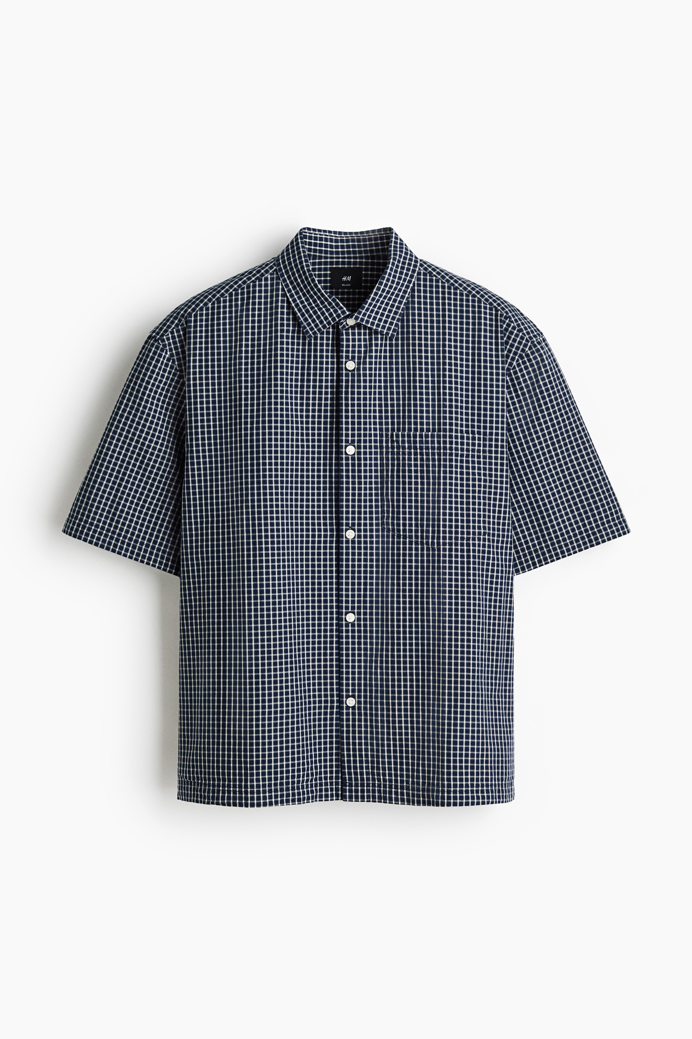 Camisa de algodón Relaxed Fit - Azul marino/Cuadros