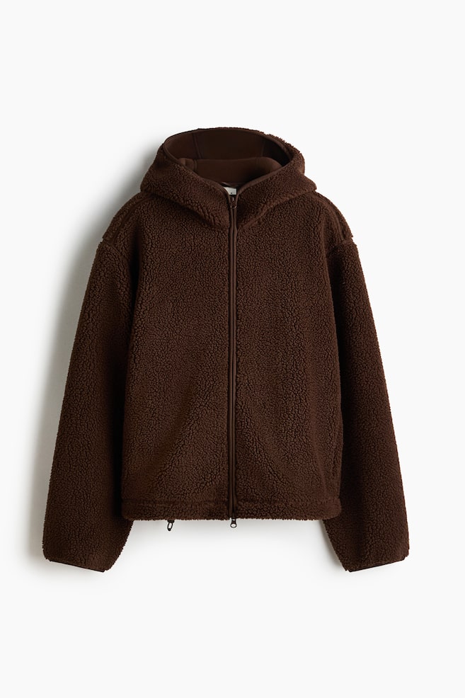 Loose-Fit Hooded Teddy Fleece Activewear Jacket - Warm brown/Ivory - 1