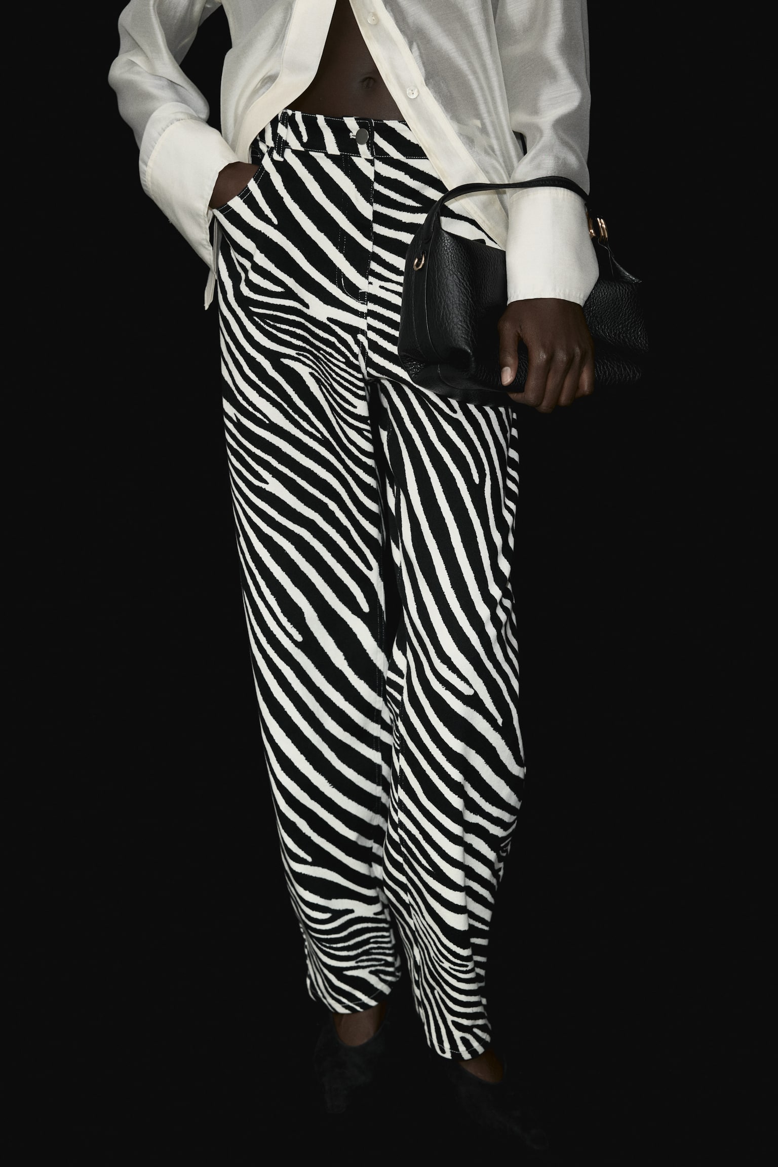 Barrel-leg twill trousers - Black/Zebra print - 8