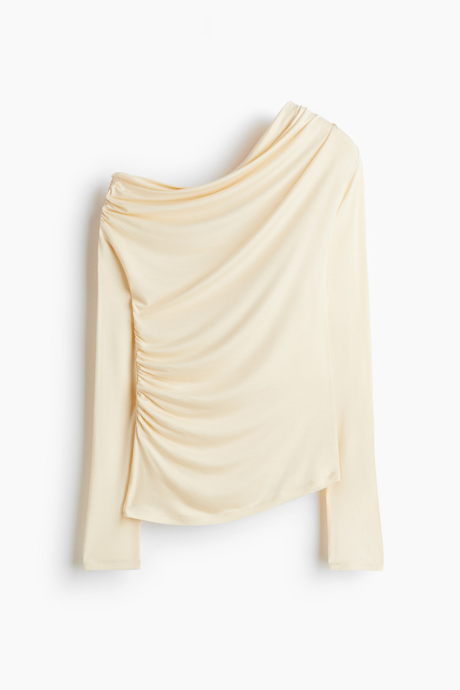 Женский топ H&M Draped One-Shoulder Top, цвет: Светлый бежевый — фото 1
