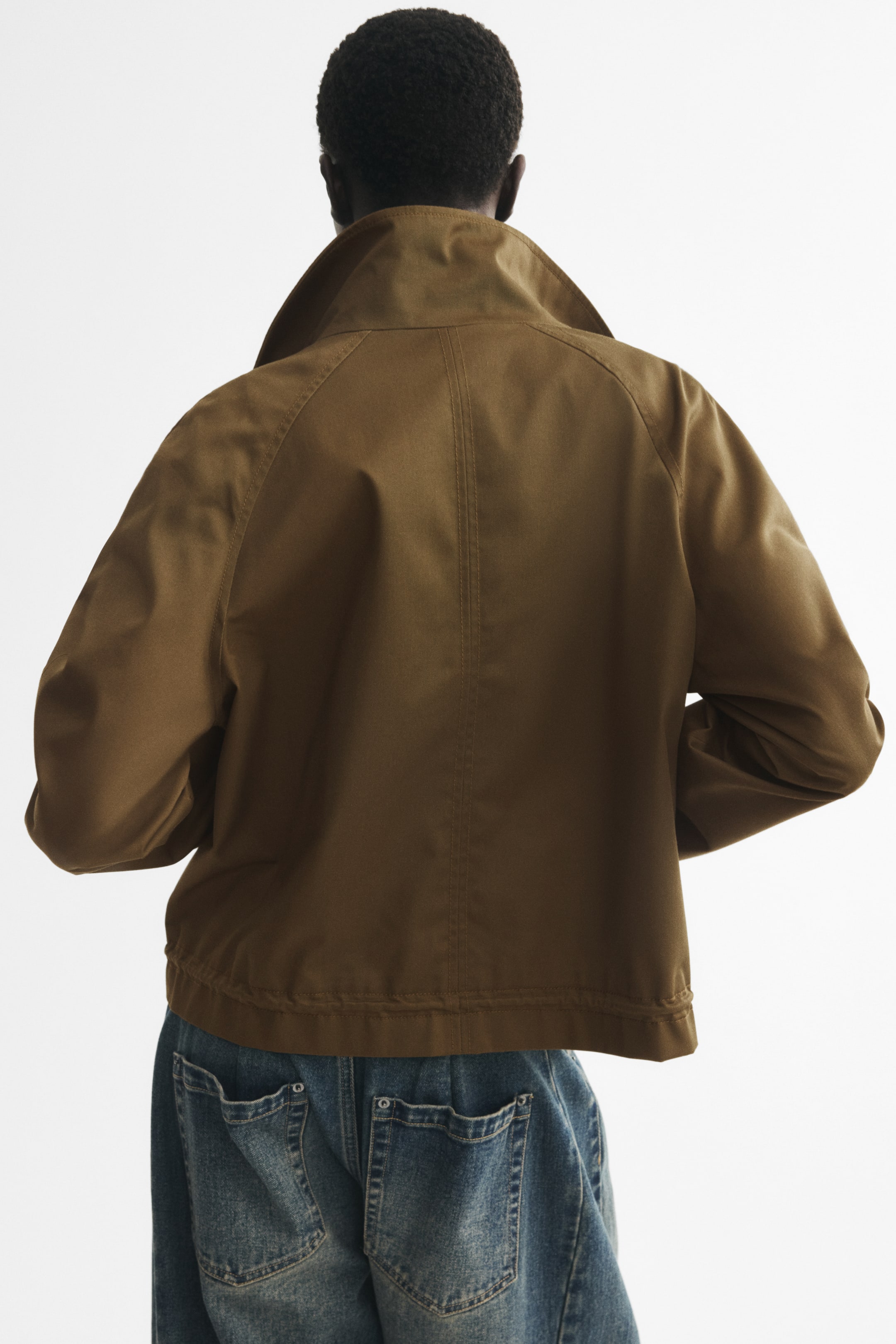 Funnel-Collar Twill Jacket