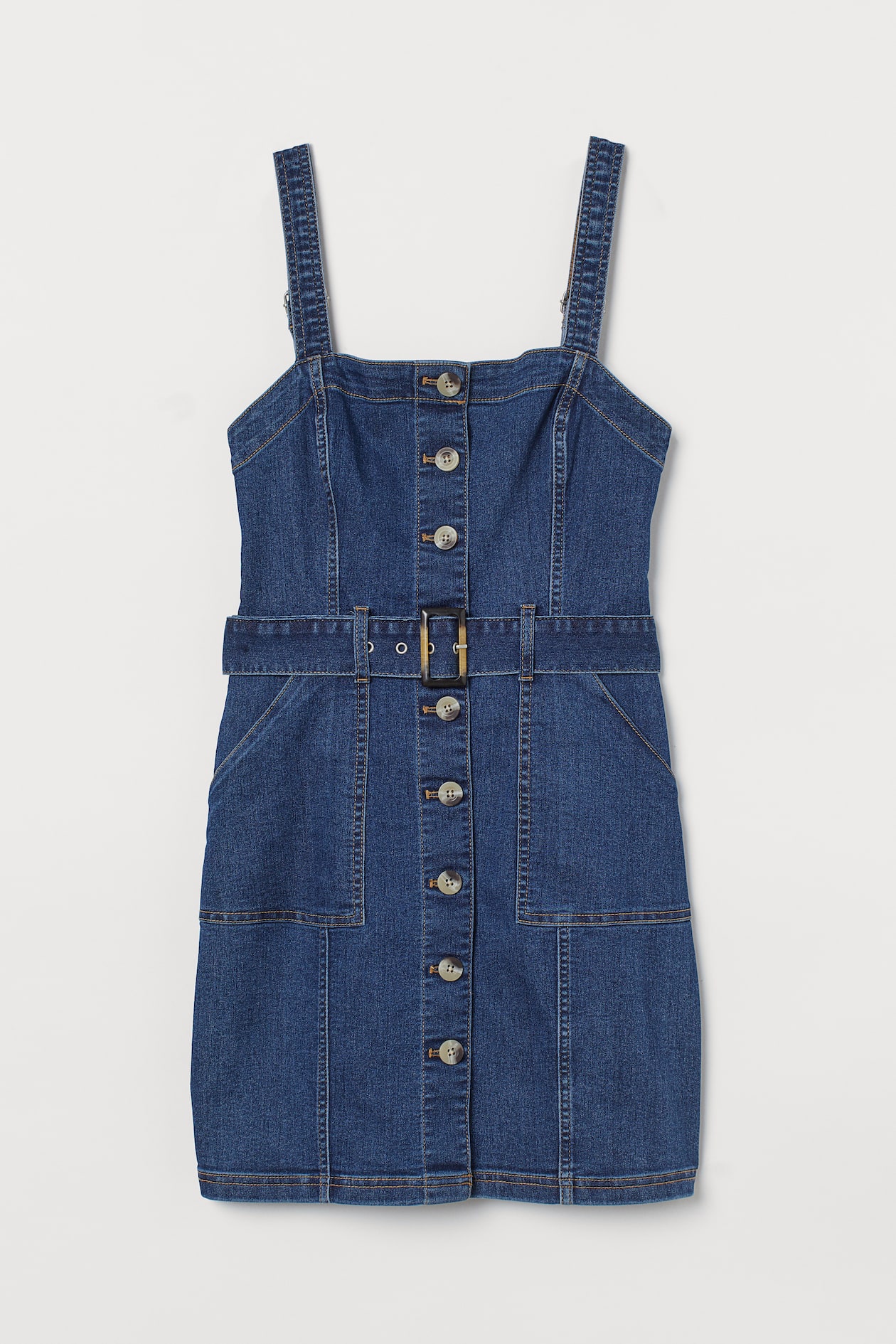 Denim dungaree dress - Sleeveless - Short - Dark blue - Ladies | H&M GB