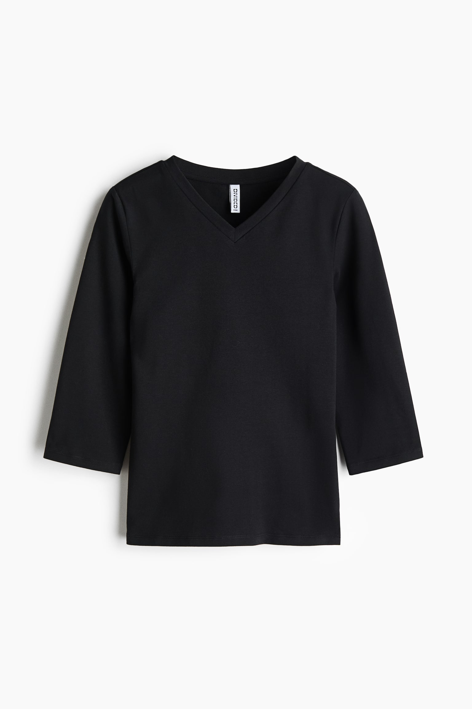 Tricot top met V-hals - Zwart