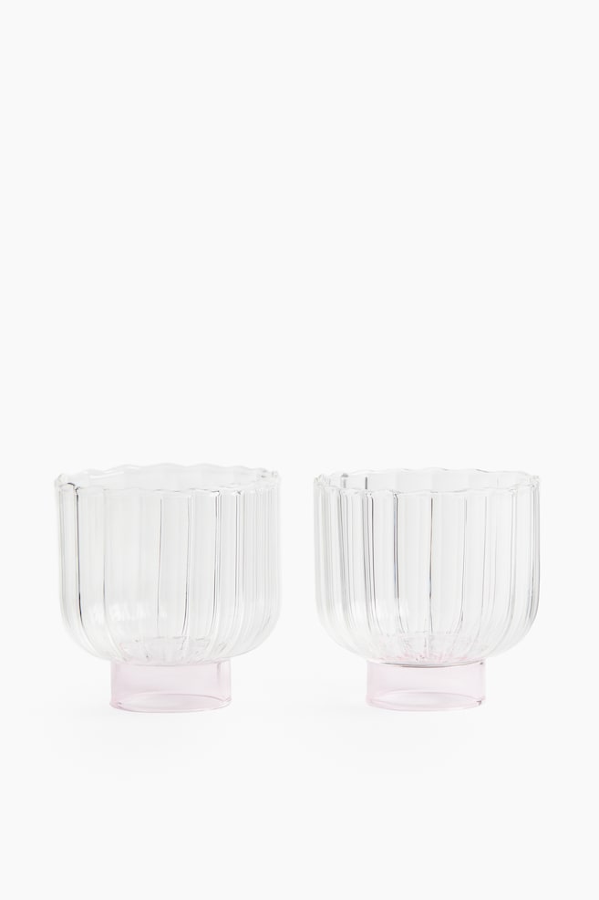 Set van 2 drinkglazen van ribbelglas - Transparant/roze - 1
