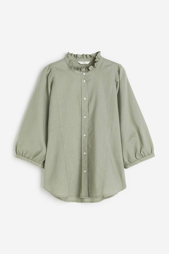 Linen-blend frill-trimmed blouse - Sage green/White - 2