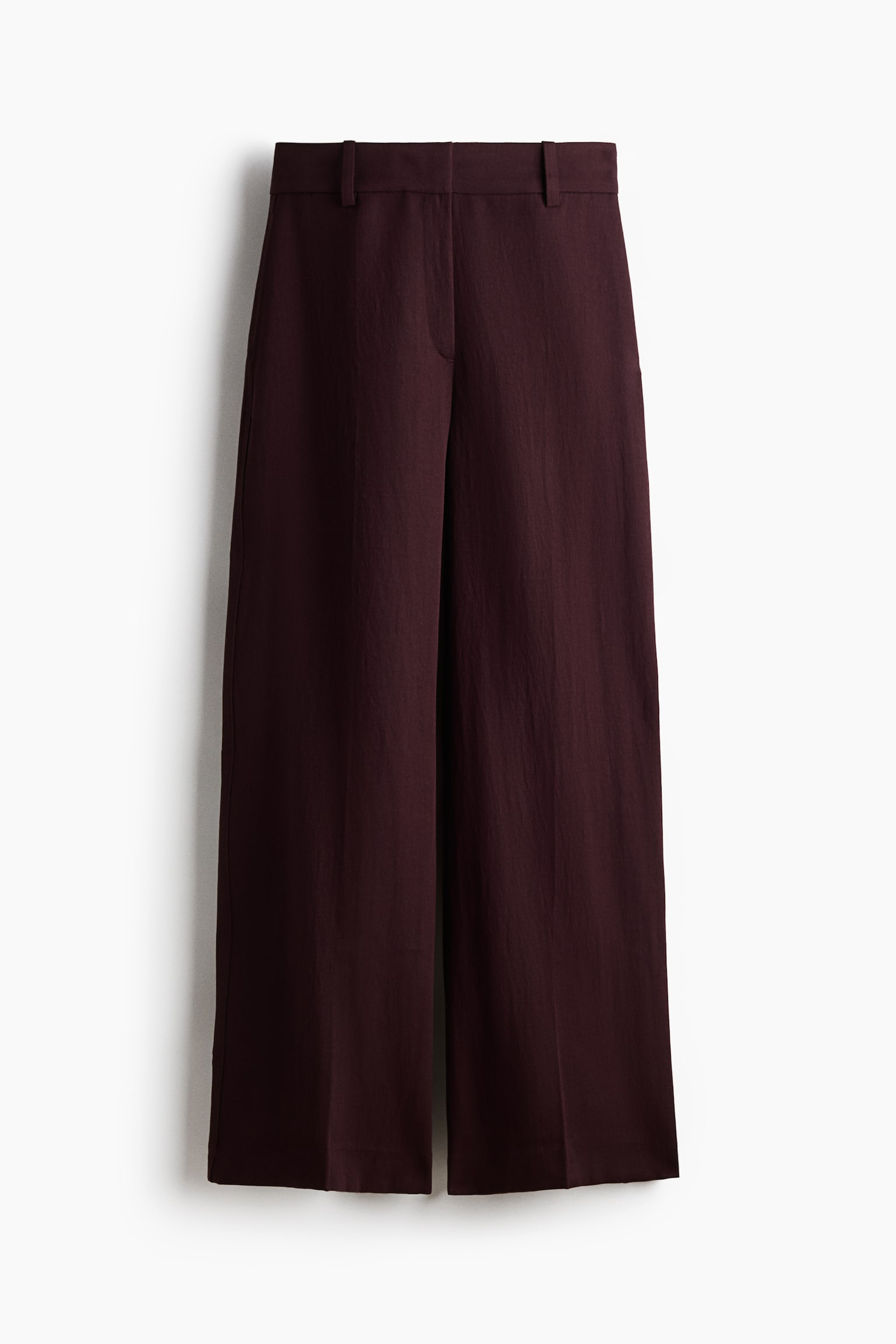 Wide linen-blend trousers - Burgundy/Light beige