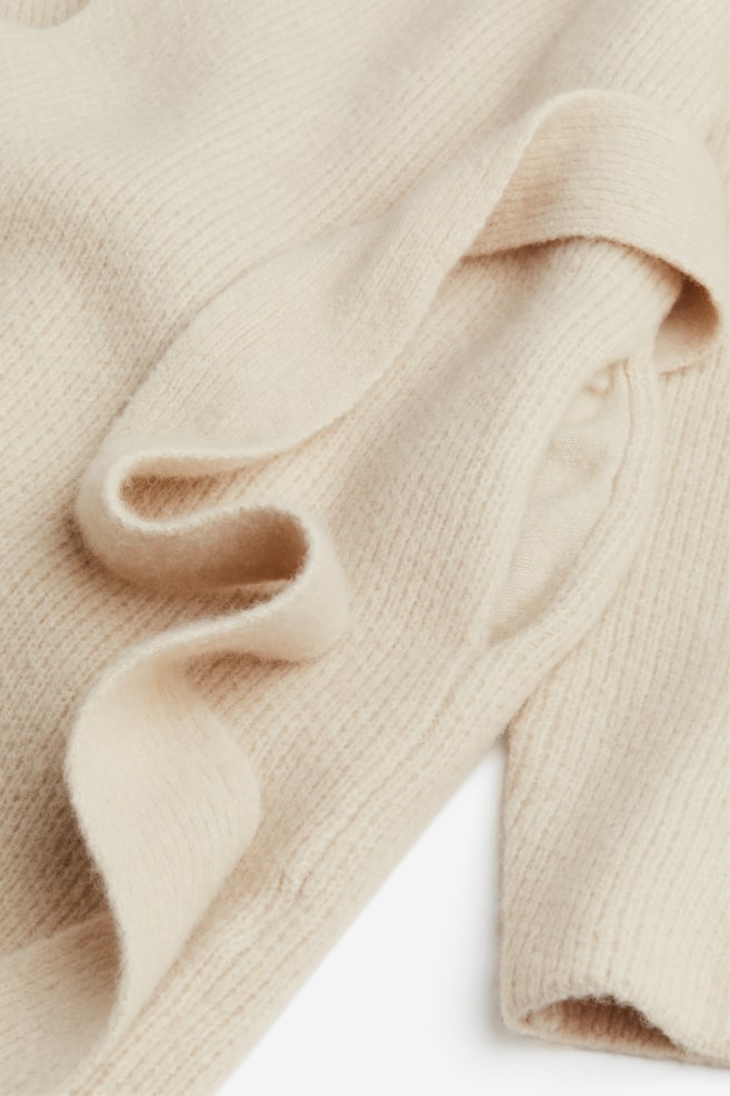 Oversized cardigan med knytebelte - Lys beige/Mørk gråmelert - 2