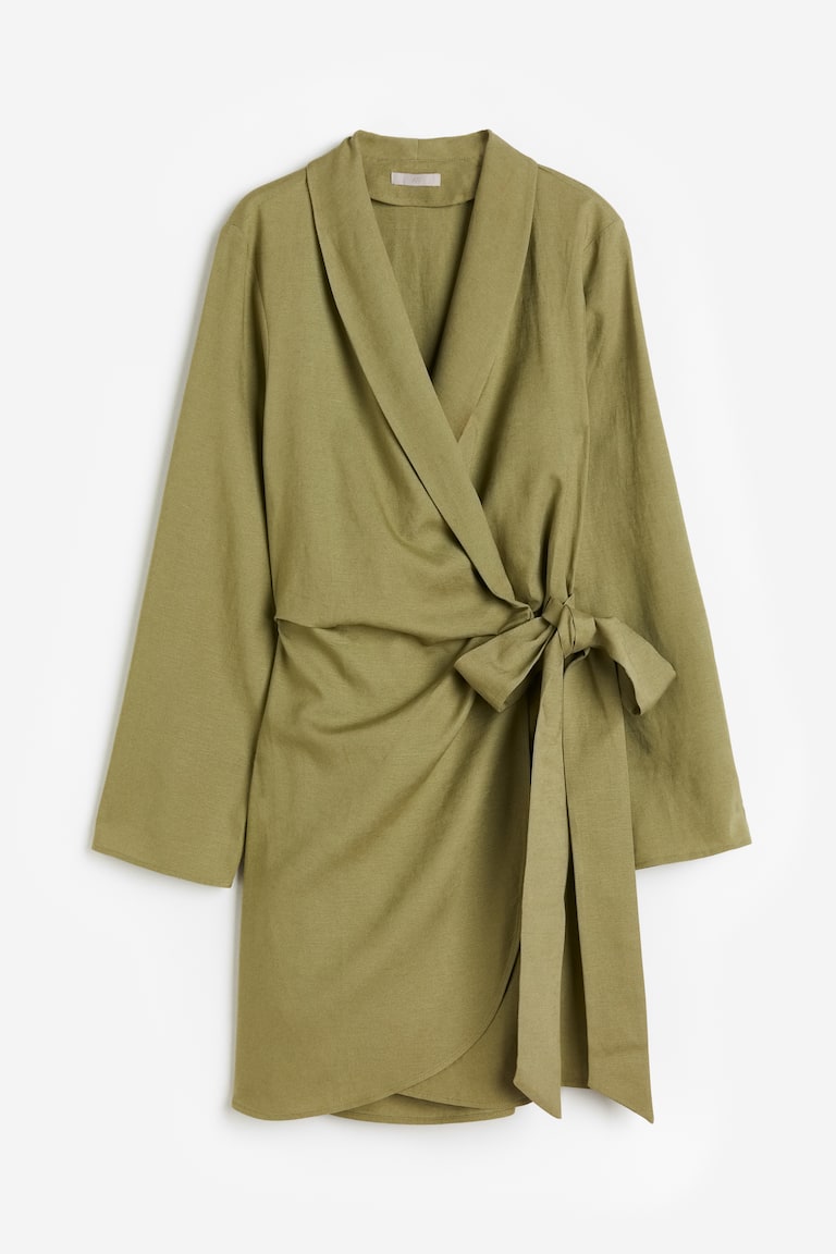 Women's Khaki green Linen-blend wrap dress | H&M