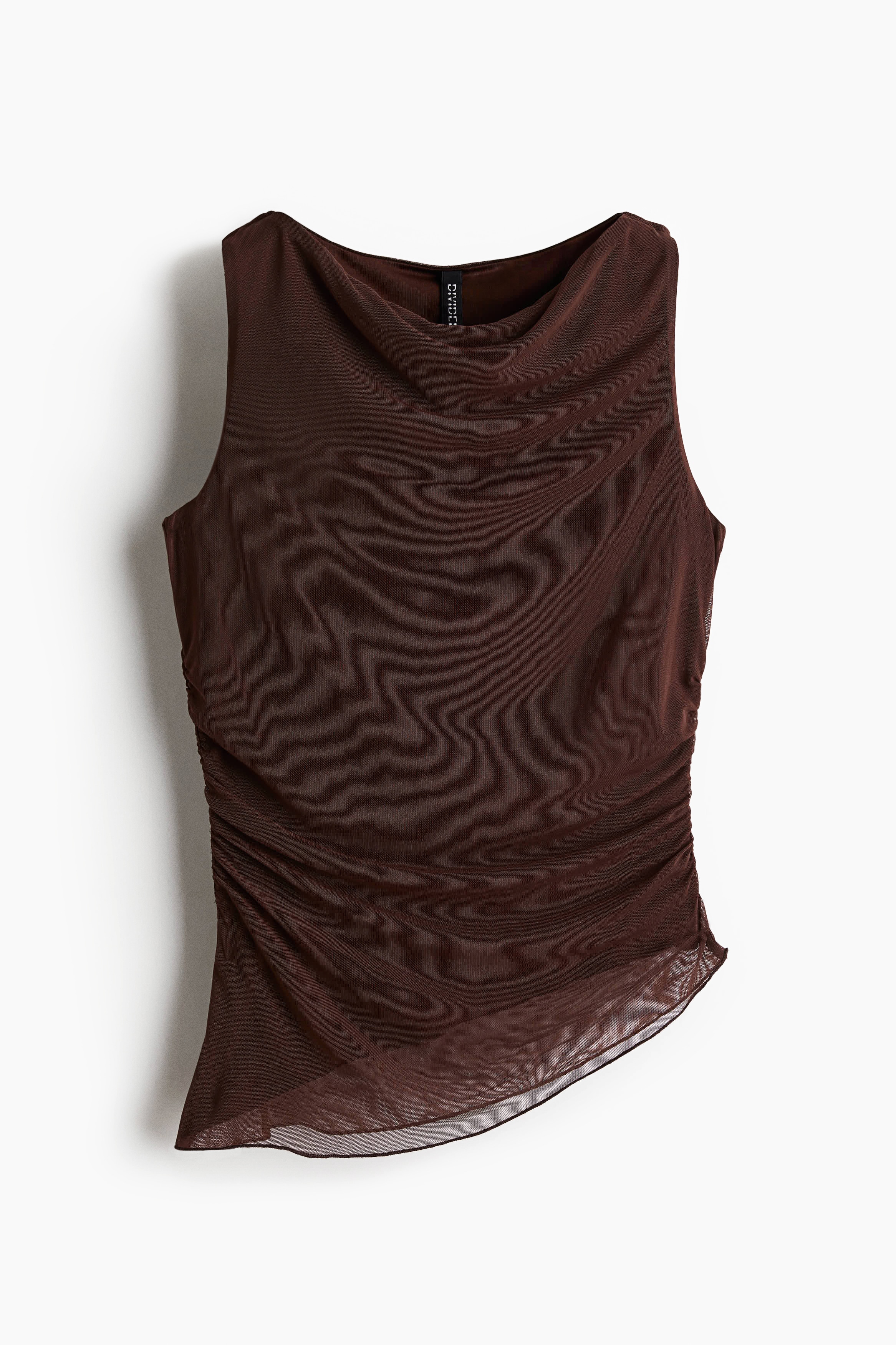Draped Mesh Sleeveless Top - Brown/Dark gray/Black