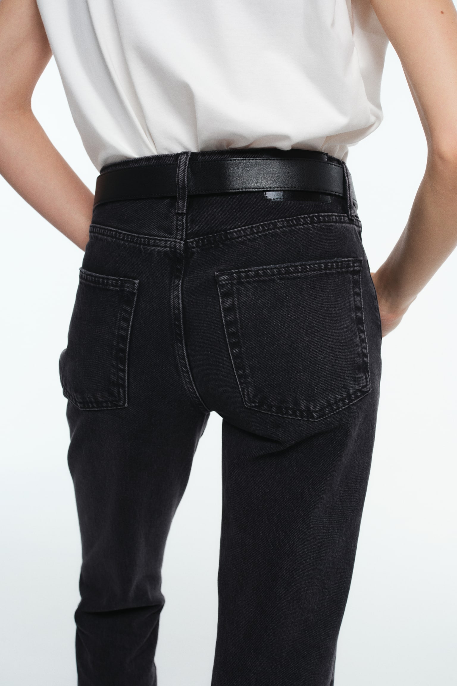Женские джинсы H&M Straight Regular-Waist, цвет: Тёмный джинсовый серый — фото 5