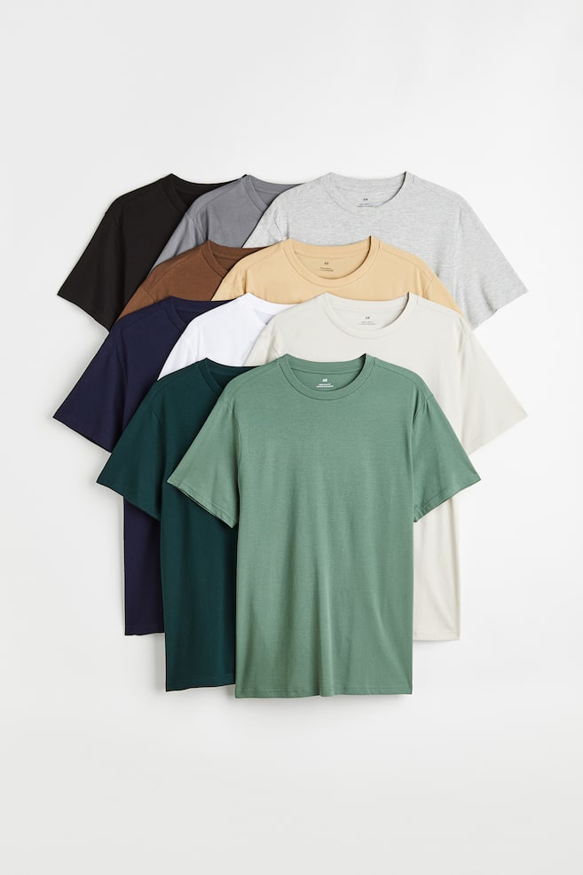 10-pak T-shirt med rund hals Regular Fit - Grøn/Blå/Gul/Lilla/Salviegrøn/Sort/Hvid - 1