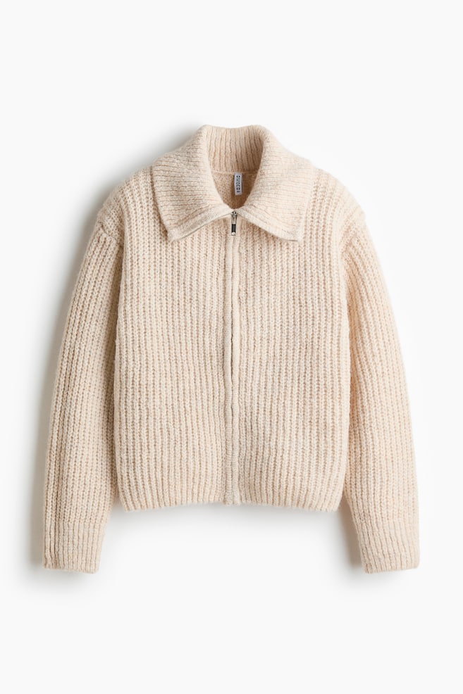 Cardigan with Zipper - Light beige/Light turquoise/Light gray melange - 1