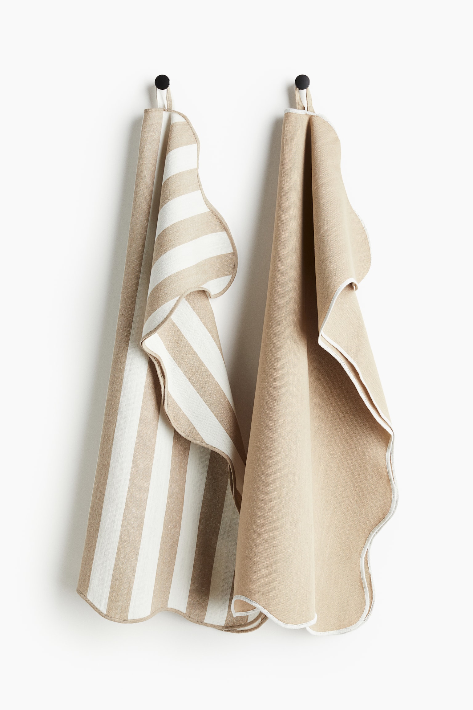 2-pack scallop-edged tea towels - Beige/Striped