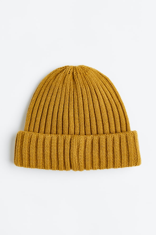 Rib-knit hat - Mustard yellow/Black/Light grey marl - 2