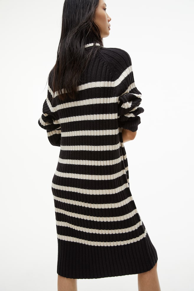 Polo-neck dress - Black/Striped/Cream/Beige marl - 6