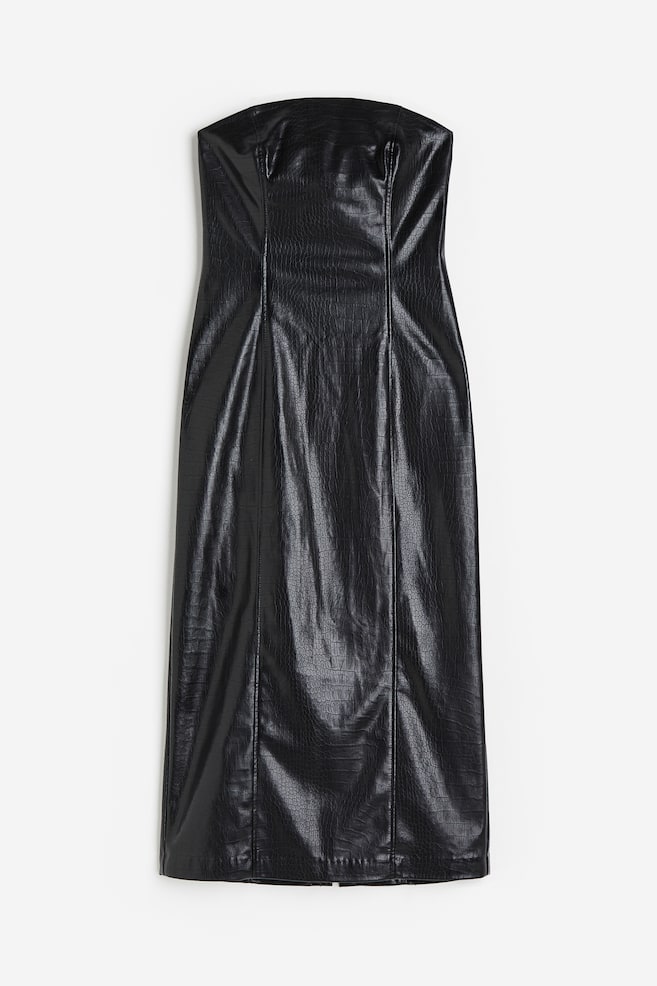 Coated bandeau dress - Black/Crocodile-patterned - 2