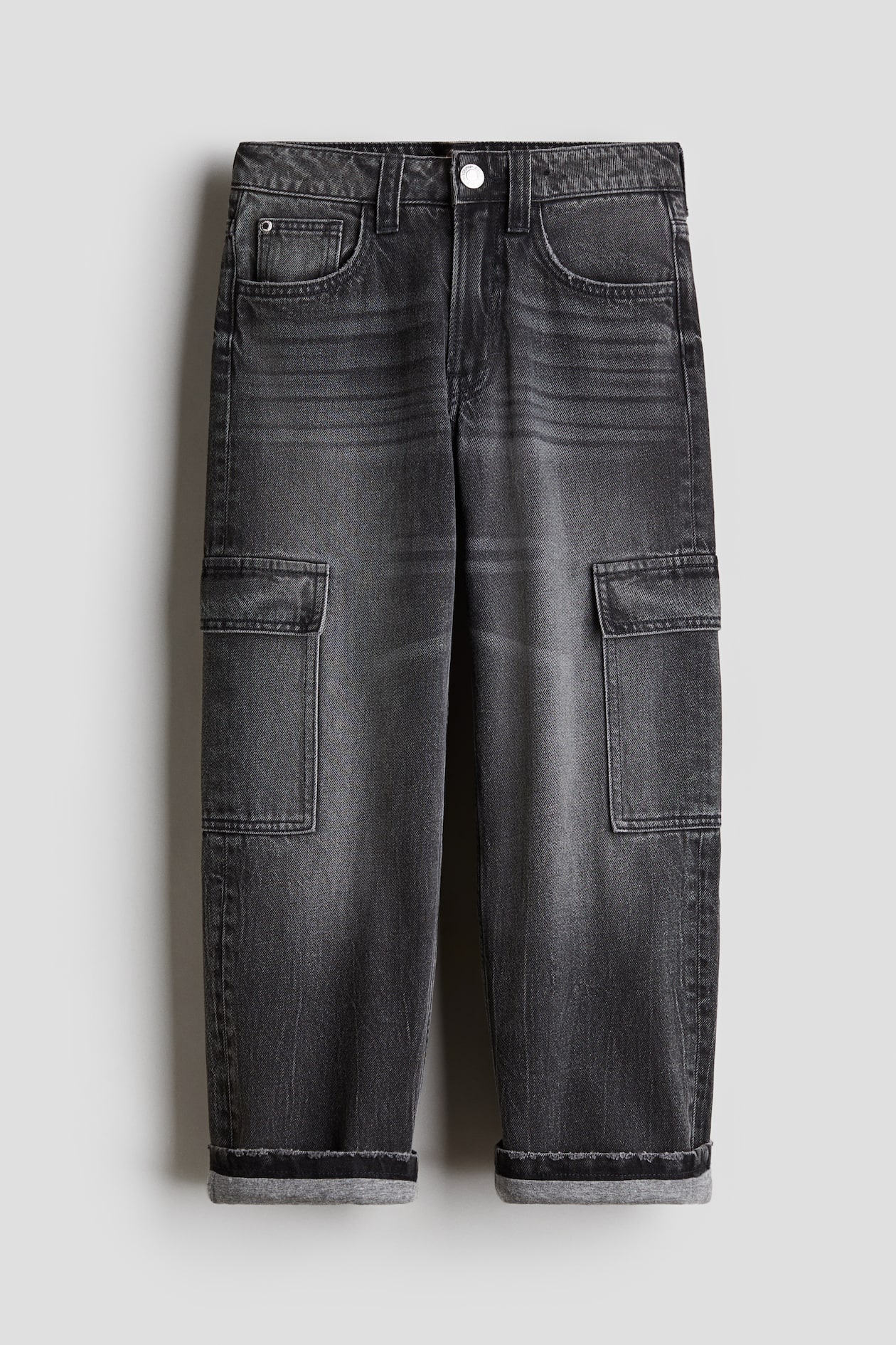 Vaquero cargo con forro de punto Loose Fit Gris denim oscuro NIÑOS  H&M ES