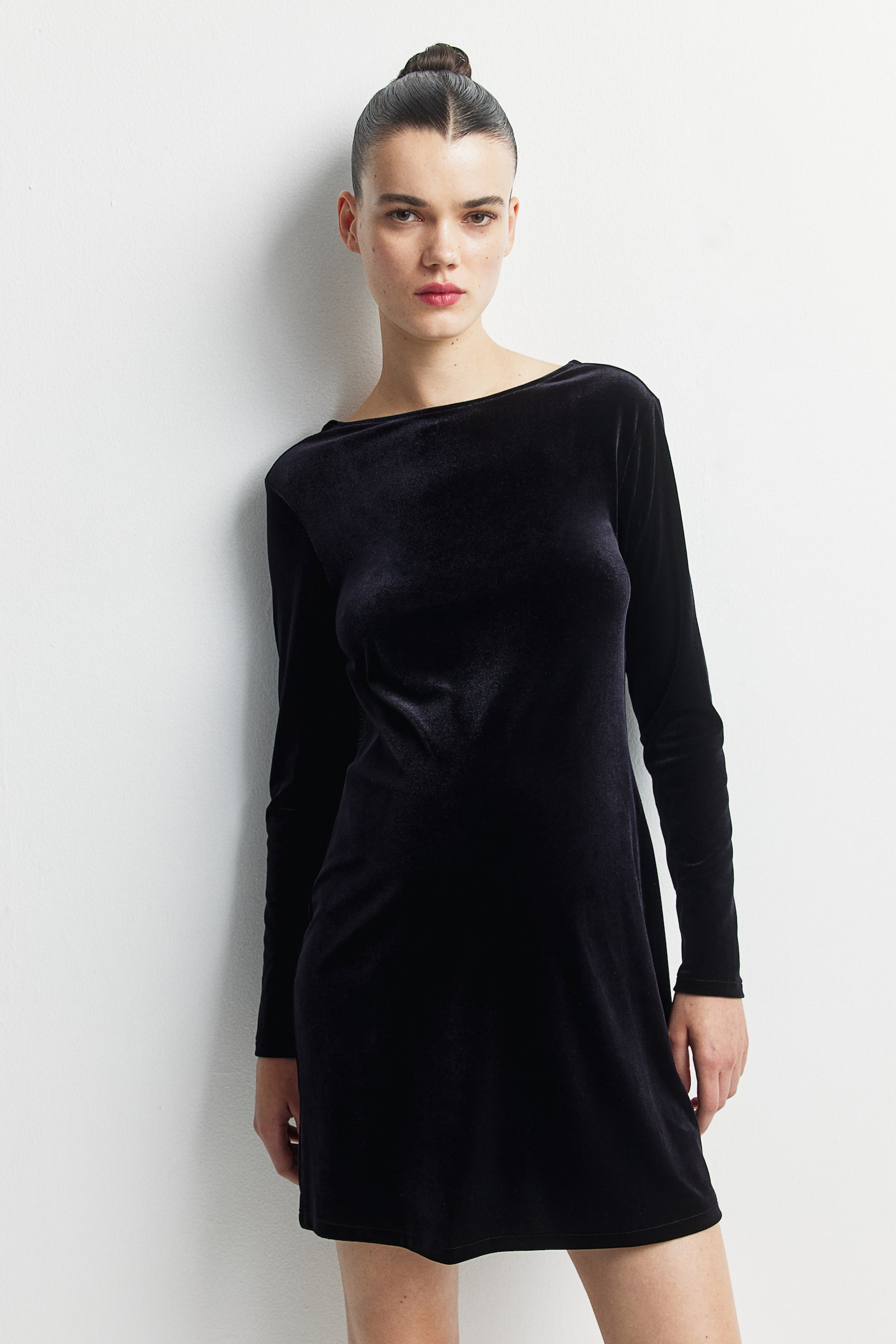 MAMA Deep-back velour dress - Black/Dark red/Navy blue - 1