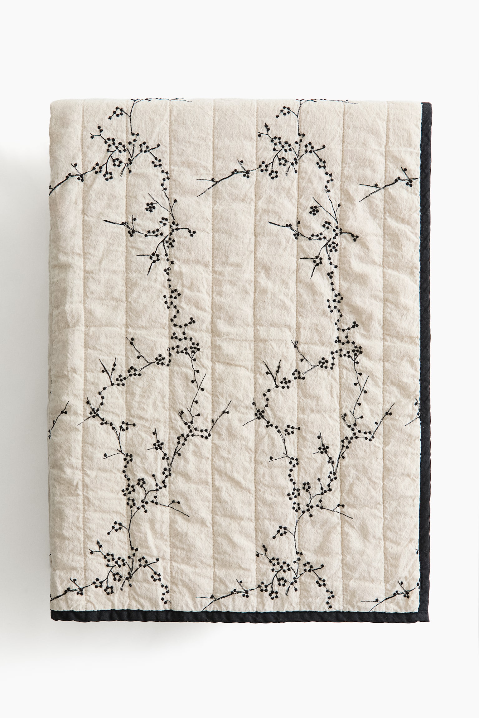 Embroidery-detail linen-blend bed throw - ライトベージュ／フローラル