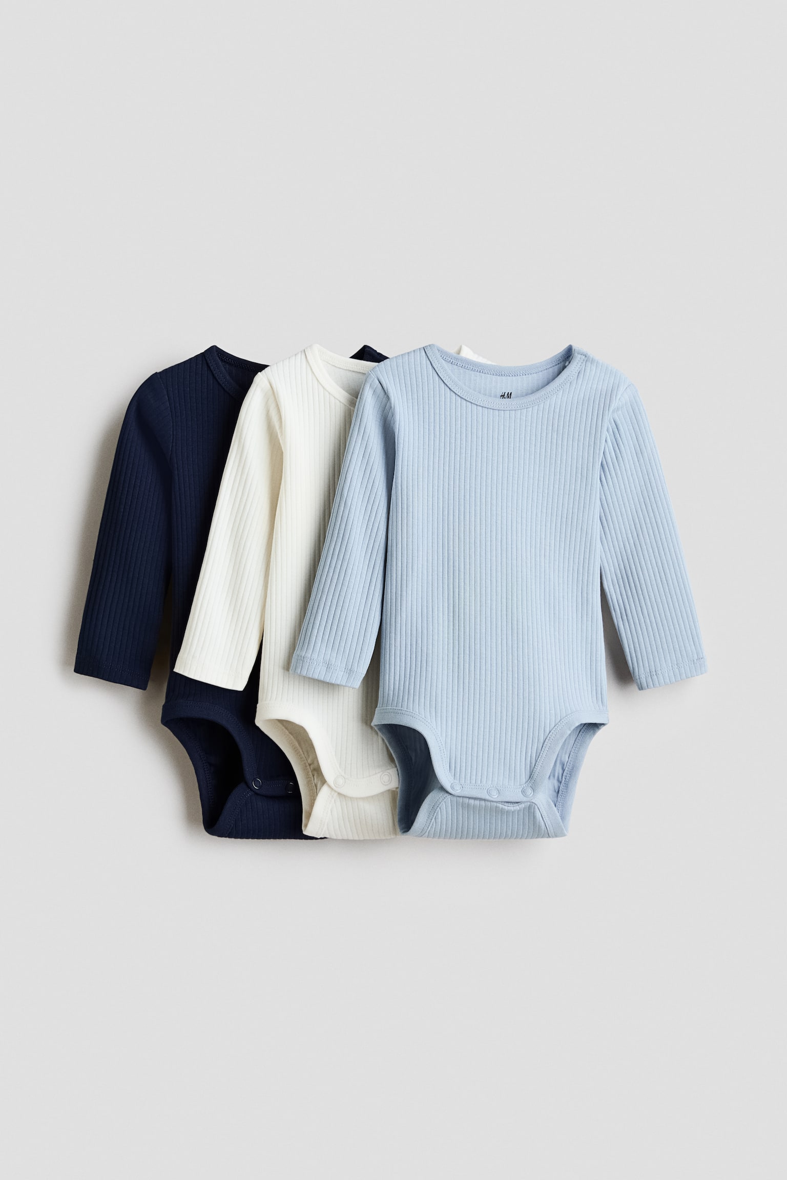 3er-Pack Gerippte Bodys - Marineblau/Hellblau/Grau/Gestreift/Mattgrün/Dunkelgrau/Greige/Hellbeige/Grau/Gestreift/Hellblau/Hellgrau/Rosa/Cremefarben