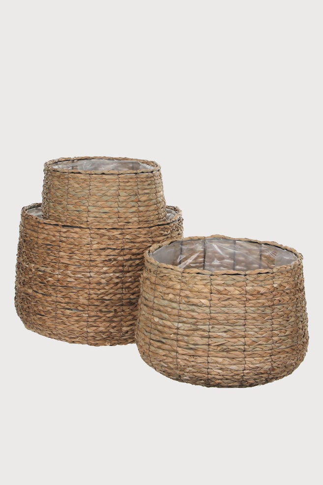 Lot de 3 paniers à plantes en jonc de mer - Marron Clair - 1