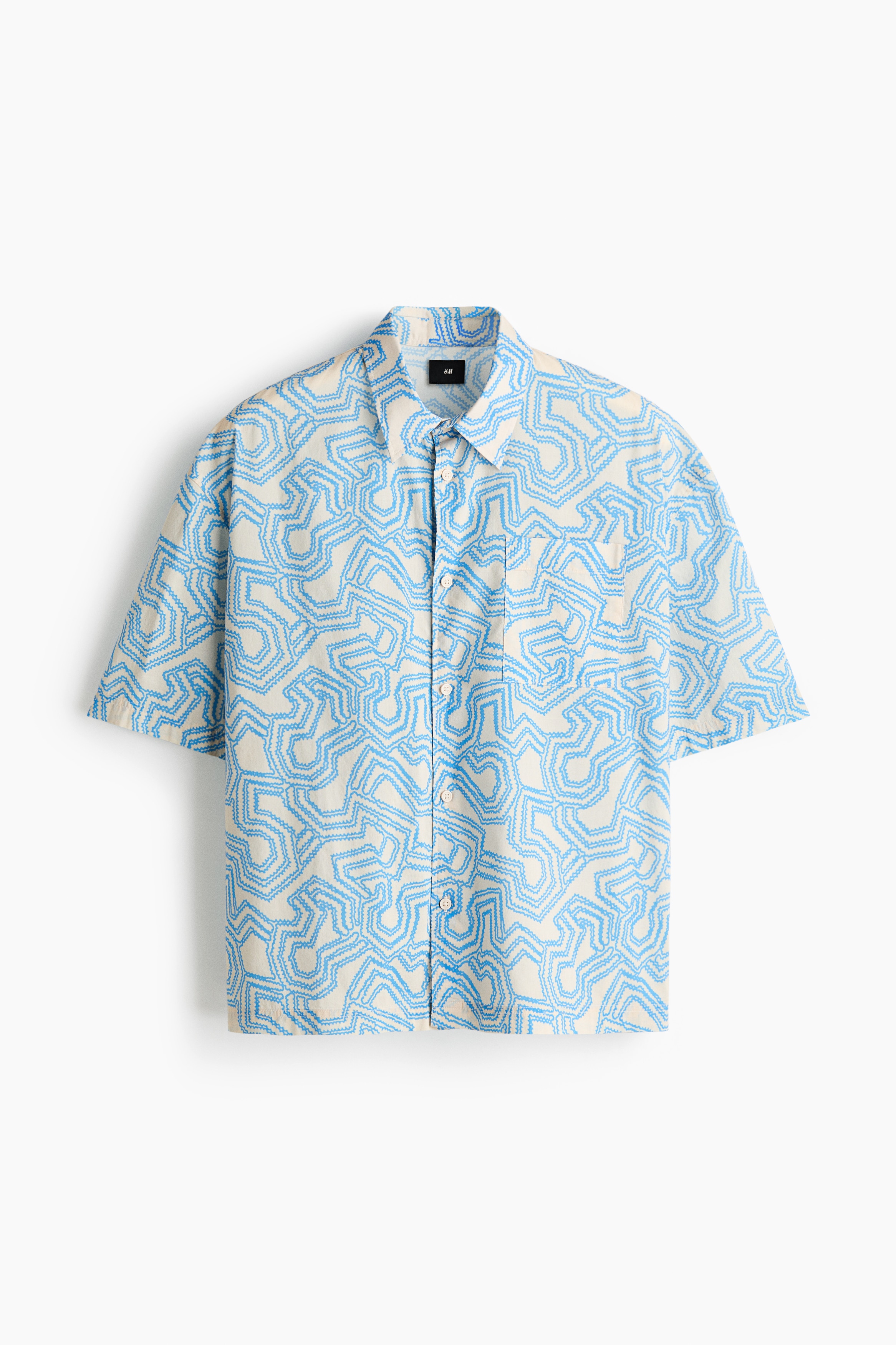 Relaxed Fit Short-sleeved cotton shirt - Light blue/Patterned/Dark red/Patterned