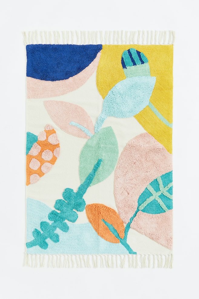 Tufted-motif cotton rug - Light beige/Flowers - 1