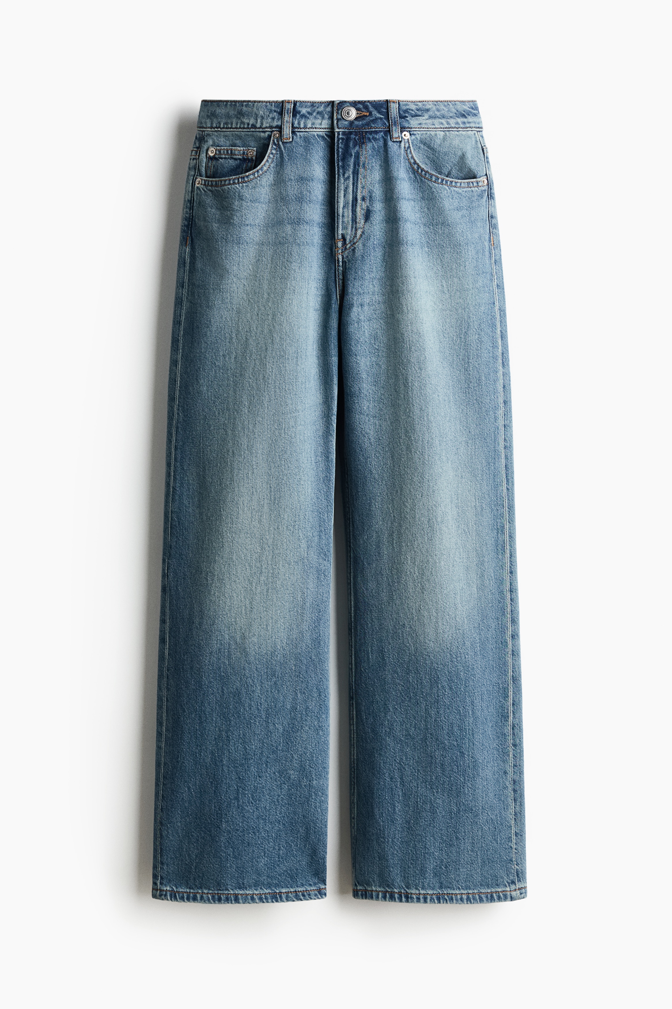 Baggy Regular Waist Jeans - Washed denim blue/Light grey/Light beige