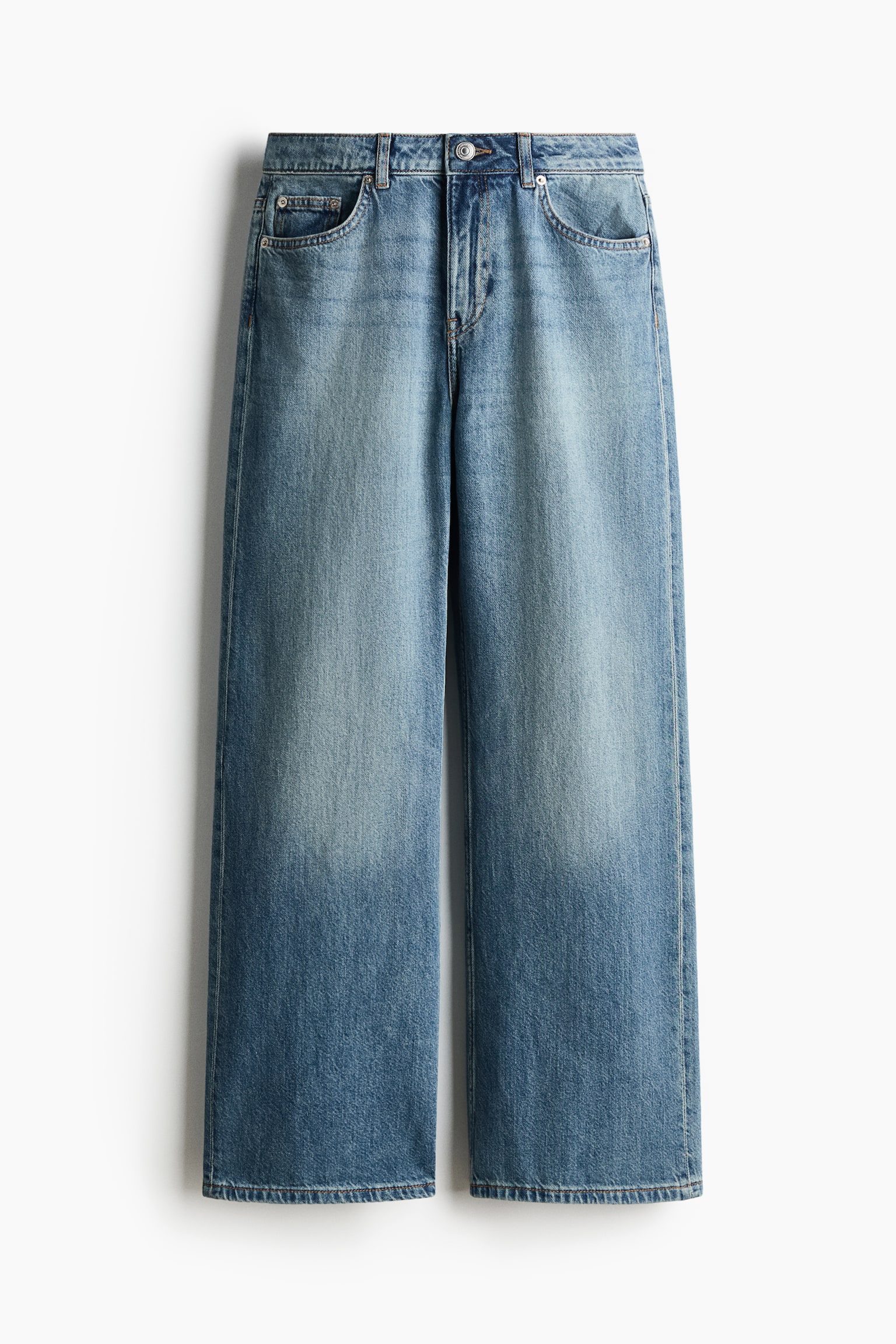 Baggy Regular Waist Jeans - Washed Denimblau/Weiss/Hellgrau/Hellbeige - 2