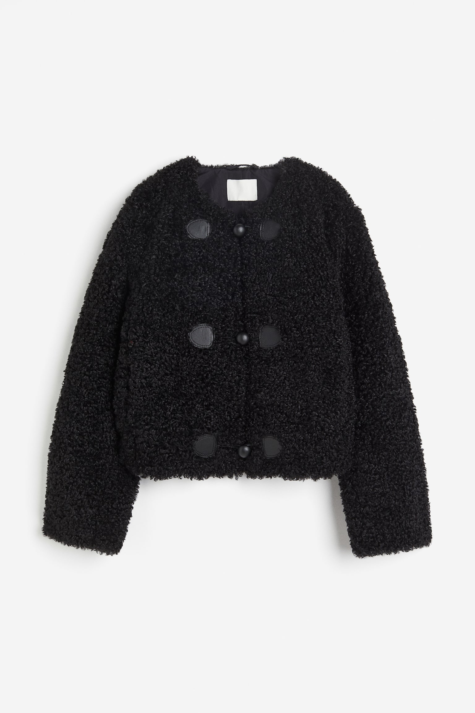 Short Teddy Jacket - Black/Light beige - 1