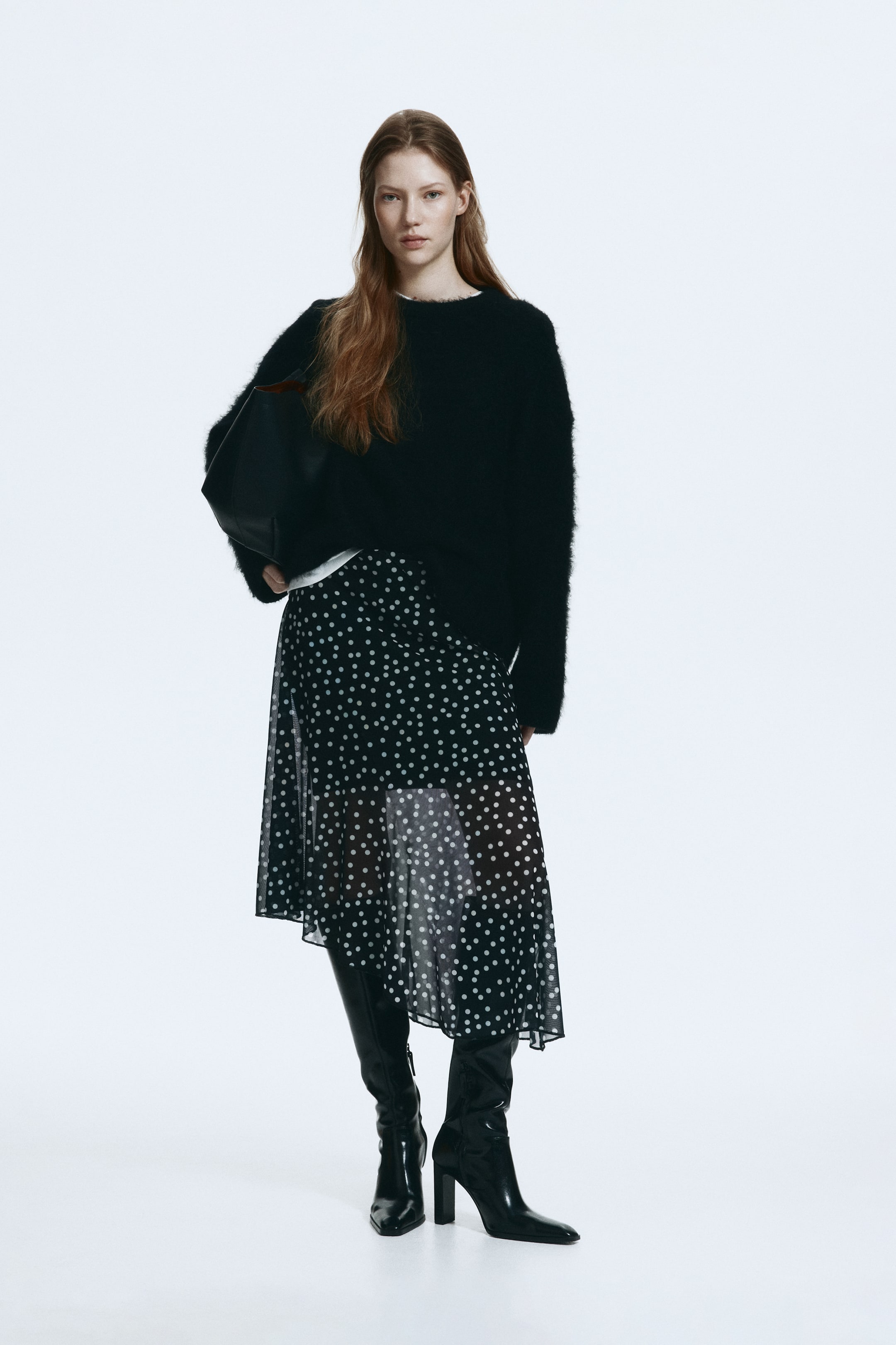 Zobacz większy obraz: Asymetryczna spódnica z siateczki - Czarny/Kropki - ONA | H&M PL 3