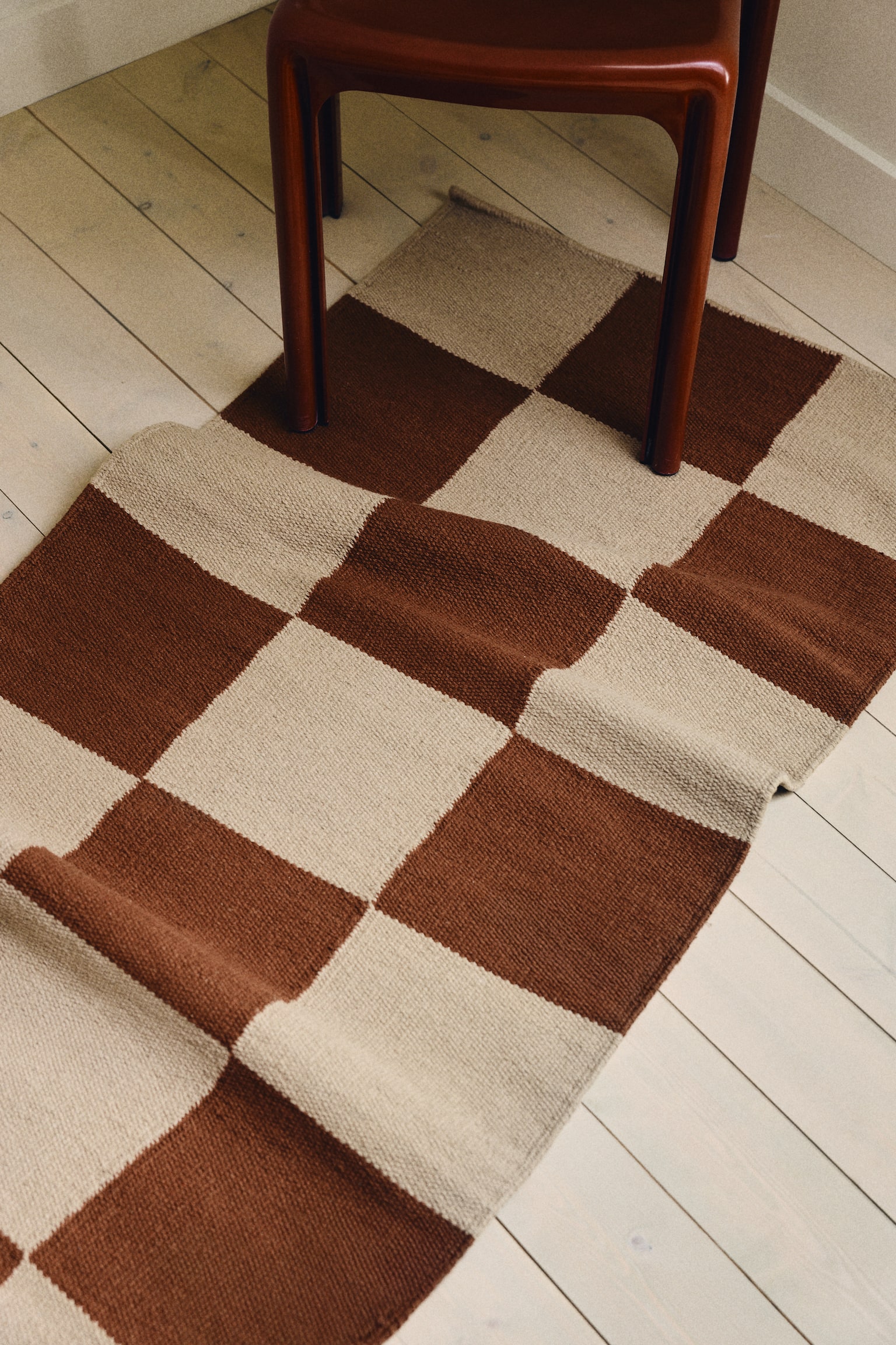 Cotton runner rug - Beige/Brown checked - 2