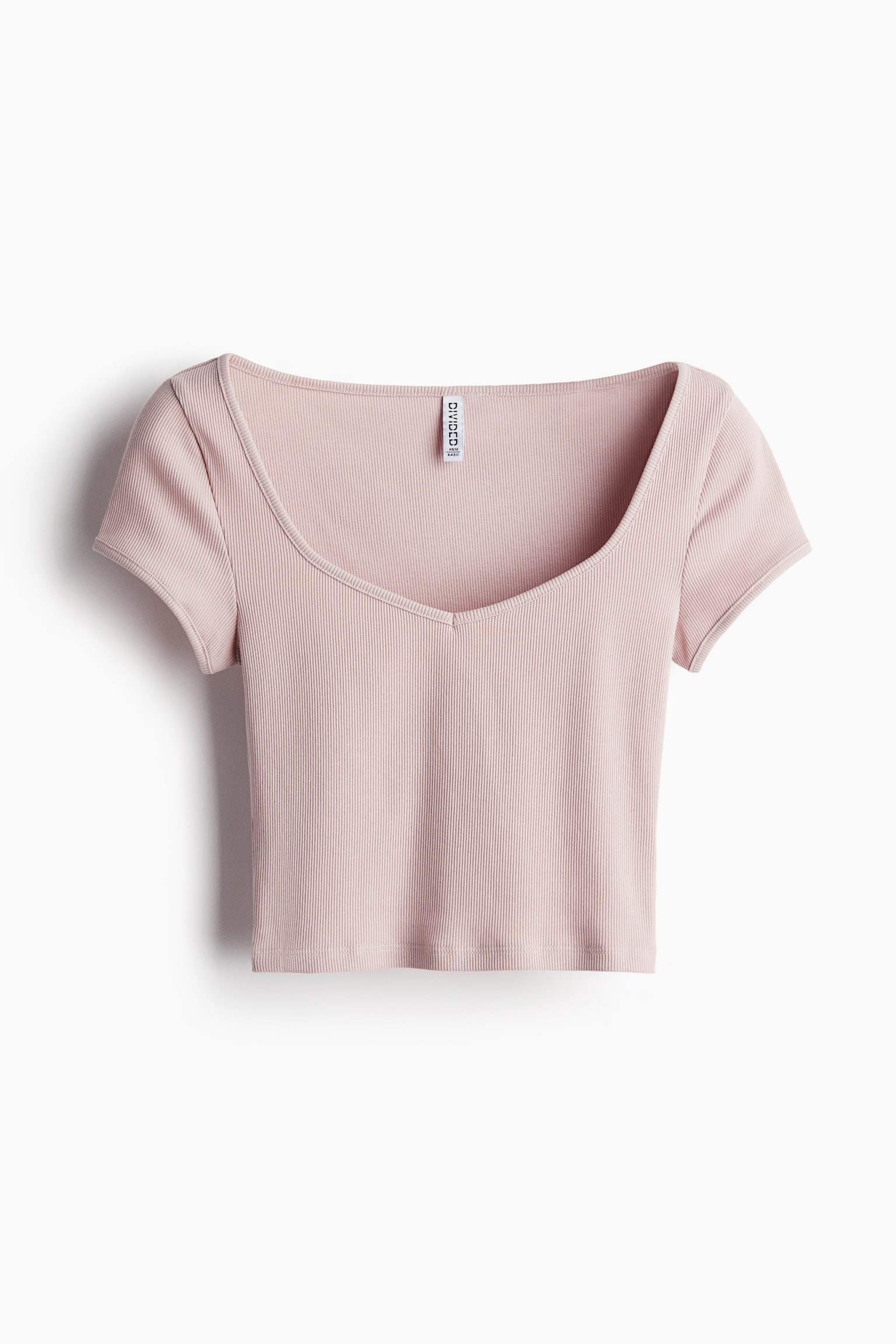 Ribbed sweetheart-neck T-shirt - Light dusty pink/Dusty pink/White/Light blue/Navy blue/Light turquoise/Light beige - 2