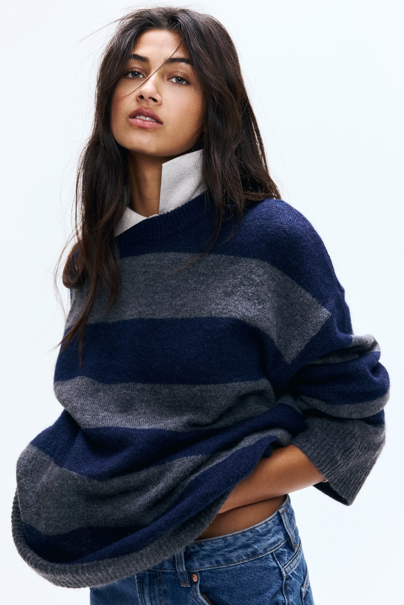 Loose-fit jumper - Dark blue/Striped/Burgundy/Red striped/Light pink/Black - 3