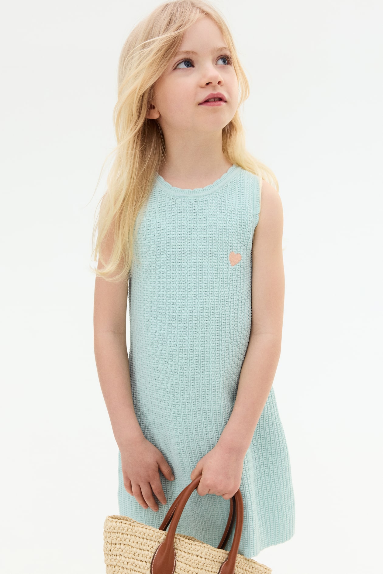 Vestido em algodão com textura Turquesa claro CRIANÇA H&M PT