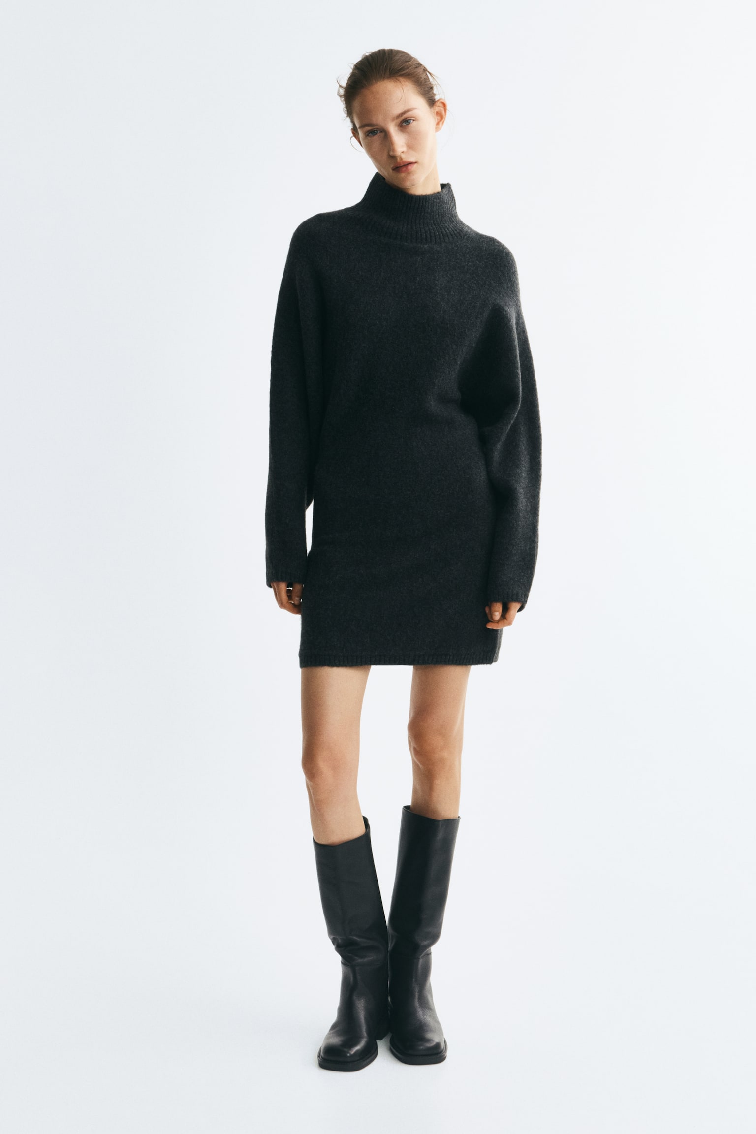 Женское платье H&M Knit Mock Turtleneck, цвет: Тёмный серый меланжевый — фото 4