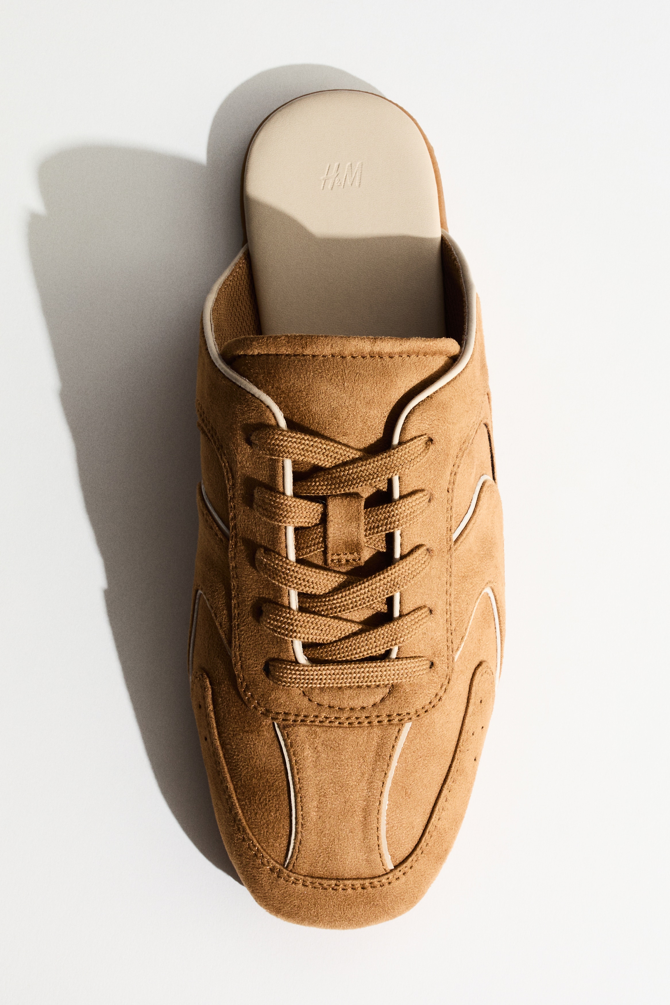 Lederne Pantoletten im Sneaker-Look - Dunkelbeige/Hellbeige/Weiß